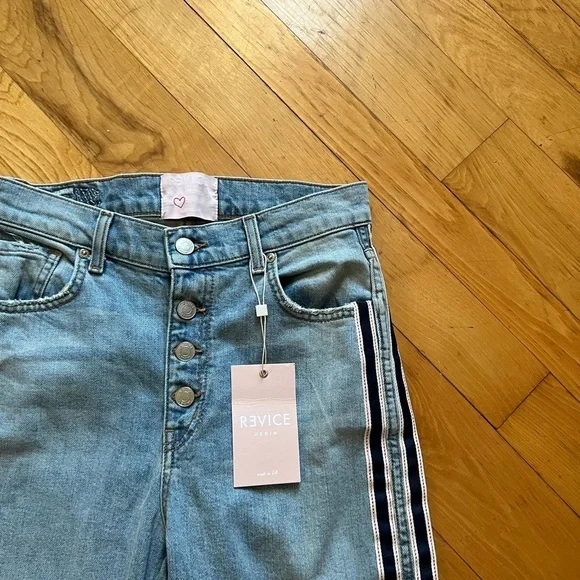NWOT: REVICE Jeans with Black and White Stripes - Picture 4 of 7
